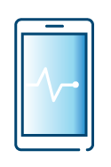 Cell phone with heart rate icon.